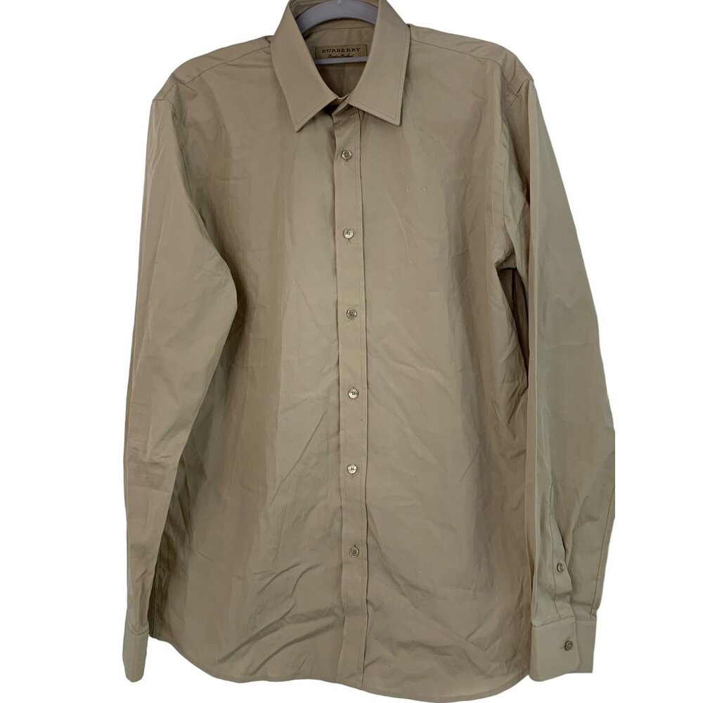 Burberry Mens Modern Fit Beige Long Sleeve Button Dress Shirt Size 15 neck 7814
